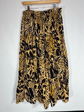 Vintage Black and Gold Animal Print Maxi Skirt